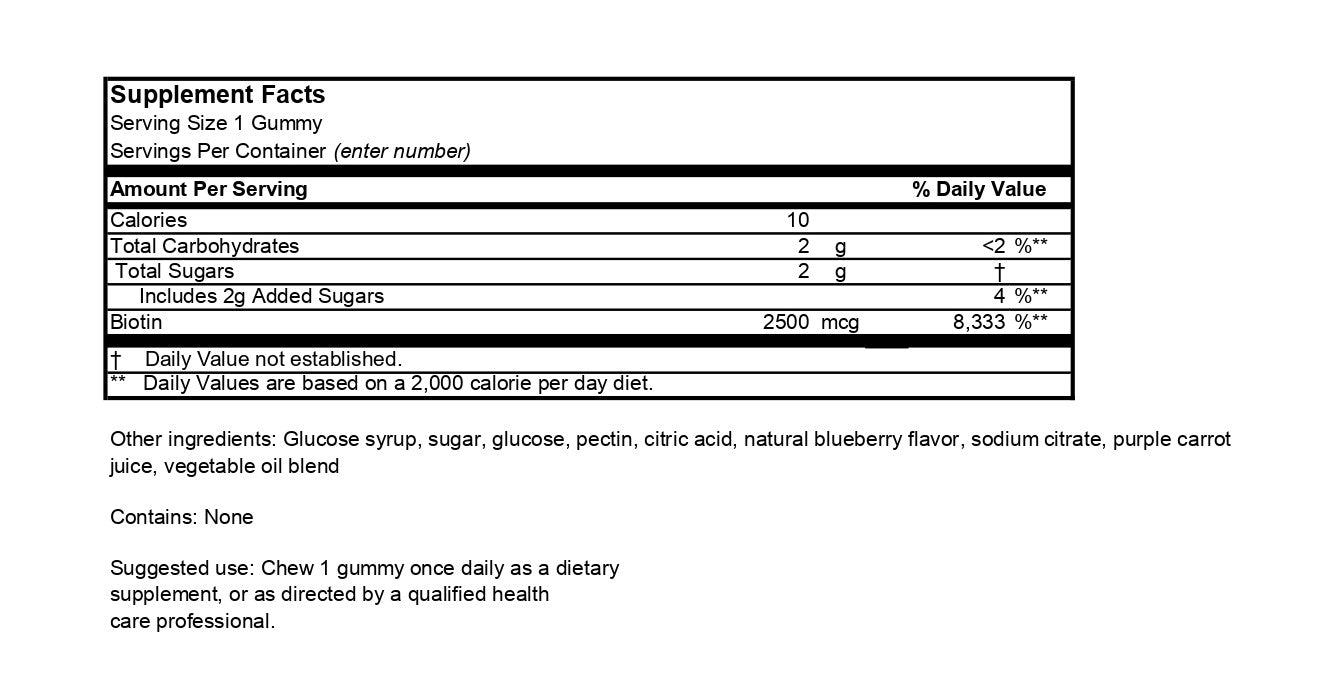 Pectin 2500mcg Biotin Gummy, 2.0g, Blueberry Flavor, Non- GMO, Vegetarian