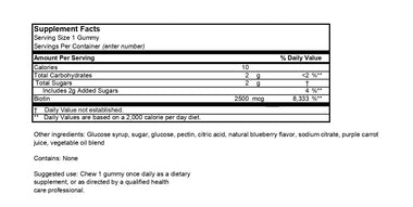 Pectin 2500mcg Biotin Gummy, 2.0g, Blueberry Flavor, Non- GMO, Vegetarian