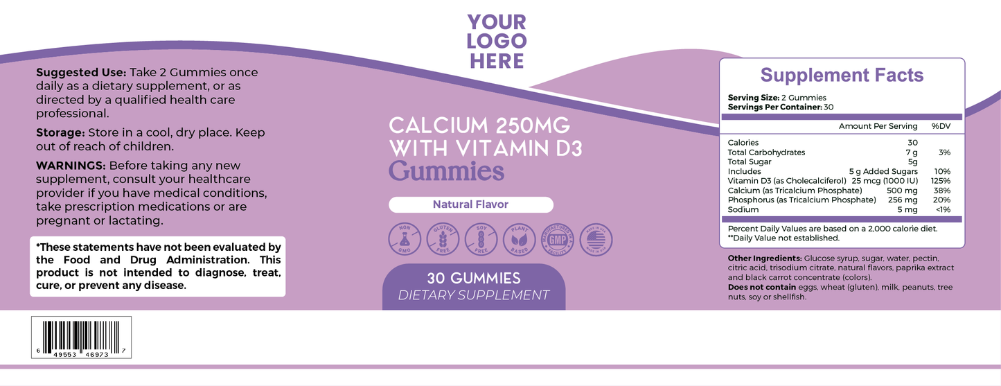 Calcium 250MG with Vitamin D3 Gummies