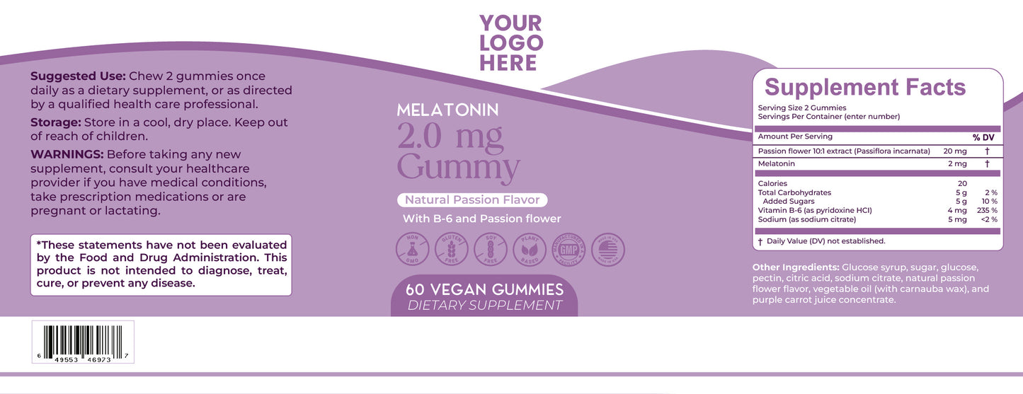 Melatonin Sleep Well Gummy Bear, 2mg, Vitamin B-6, Passion Flower Flavor, Non- GMO, Vegetarian