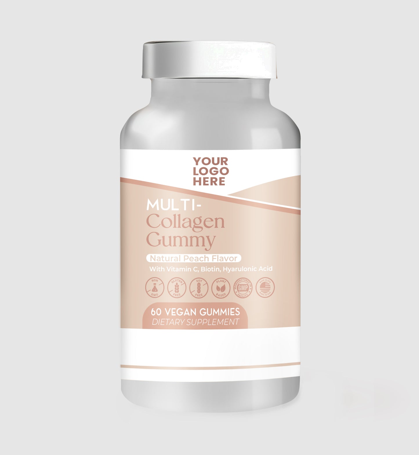 Multi-Collagen Gummy, 2.5g, Vitamin C, Biotin 500 mcg, Hyarulonic Acid, Peach Flavor