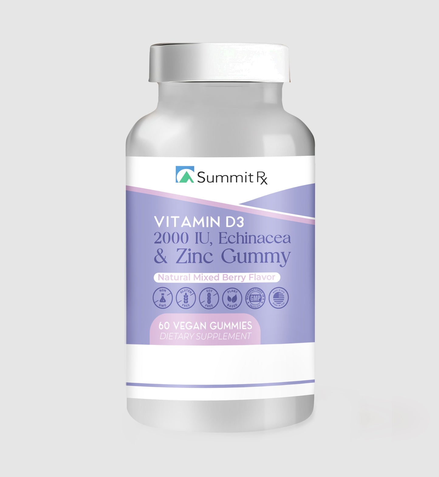 Vitamin D3 2000 IU, Echinacea and Zinc Gummy, 3g , Natural Mixed Berry Flavor, Non- GMO, Vegetarian