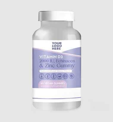 Vitamin D3 2000 IU, Echinacea and Zinc Gummy, 3g , Natural Mixed Berry Flavor, Non- GMO, Vegetarian