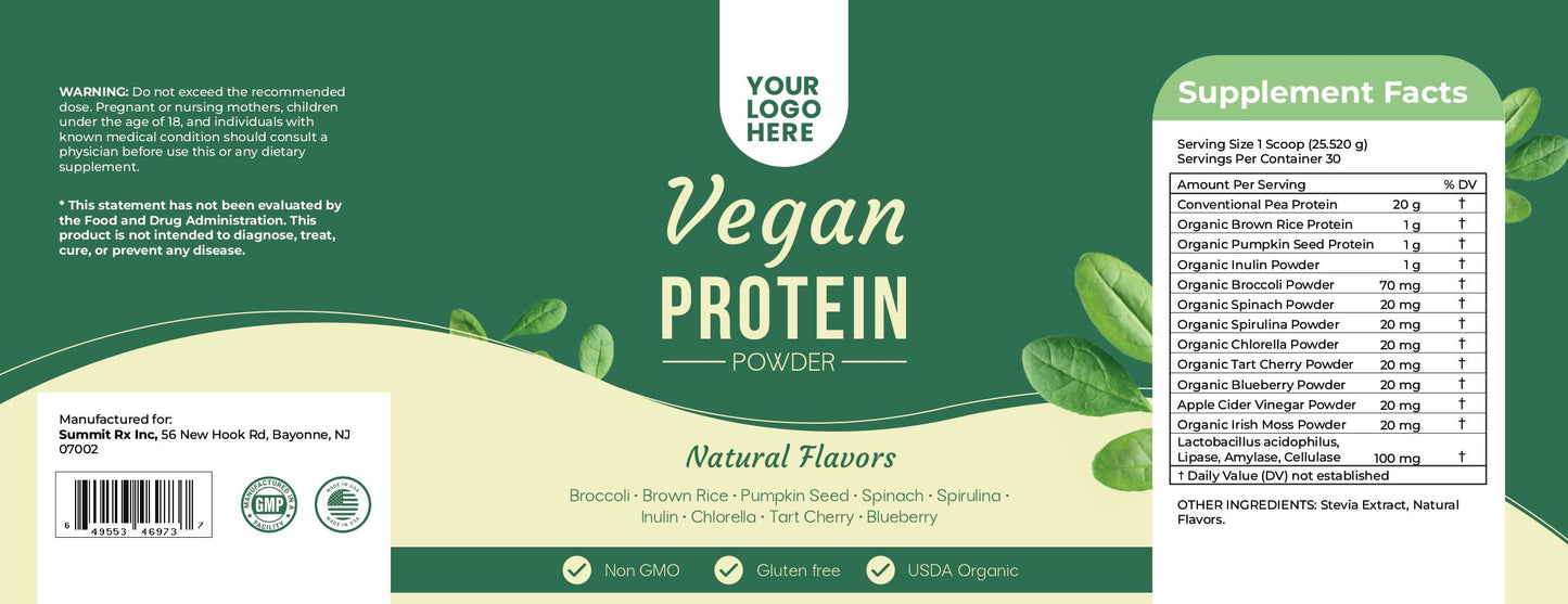 Vegan Protein - Coventional Pea Protein, Organic Brown Rice Protein, Organic Pumpkin Seed Protein, Organic Inulin Protein, Non-GMO
