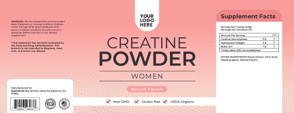 Creatine Powder for Women - Creatine Monohydrate, Hydrolyzed Collagen, BCAA 2:1:1, Citric Acid, Natural Flavors