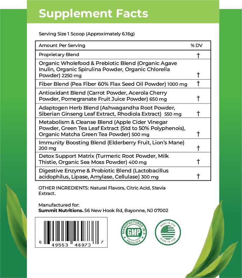 Supergreens Powder - Organic Wholefood & Prebiotic, Fiber & Adaptogen, Antioxidant, Metabolism & Cleanse, Immunity & Detox, Non-GMO, Vegetarian